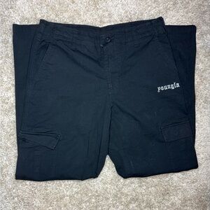 Black cargo pants with stitching on the right leg
Sz L 
No returns